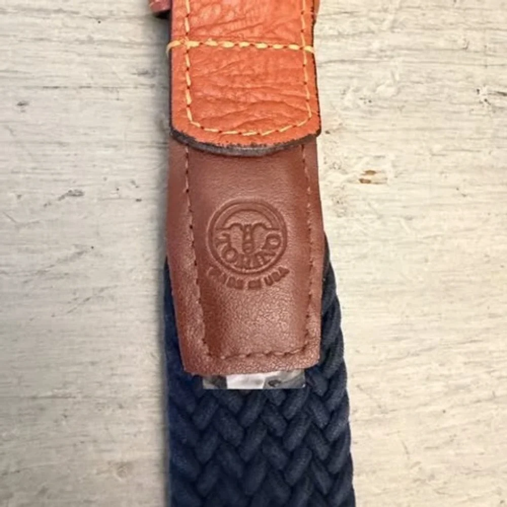 Torino Men's Navy Woven Stretch Belt with Brown‎ Leather Trim 48-52